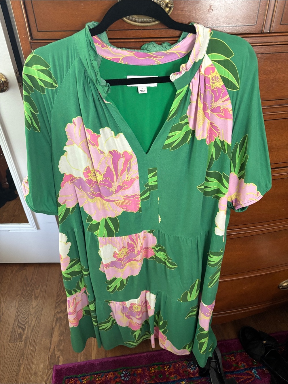CeCe Green Dress with Pink & White Floral Accents